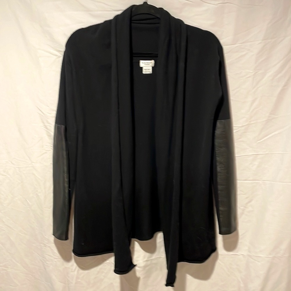 Club Monaco Black cashmere sweater with leather on sleeves